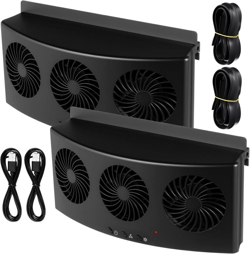 Tujoe 2 Pack USB Cable 3 Fans Car Exhaust Fan USB 3 Fans Car Window Air Vent Radiator Cooling Vent Exhaust for General Types(Black) - Image 1